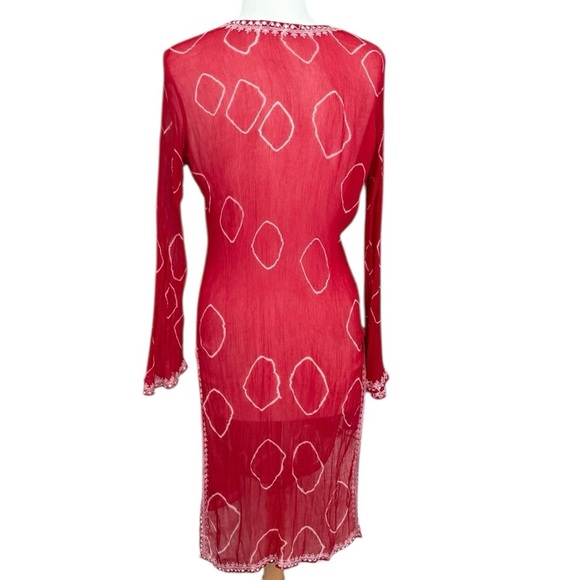 BCBGMaxAzria Silk Red Sheer Swim Long Coverup Size Small - Picture 8 of 9